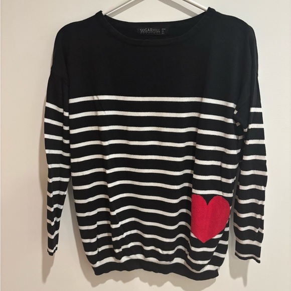 Black and White Striped Sweater with Red Heart - Picture 2 of 5